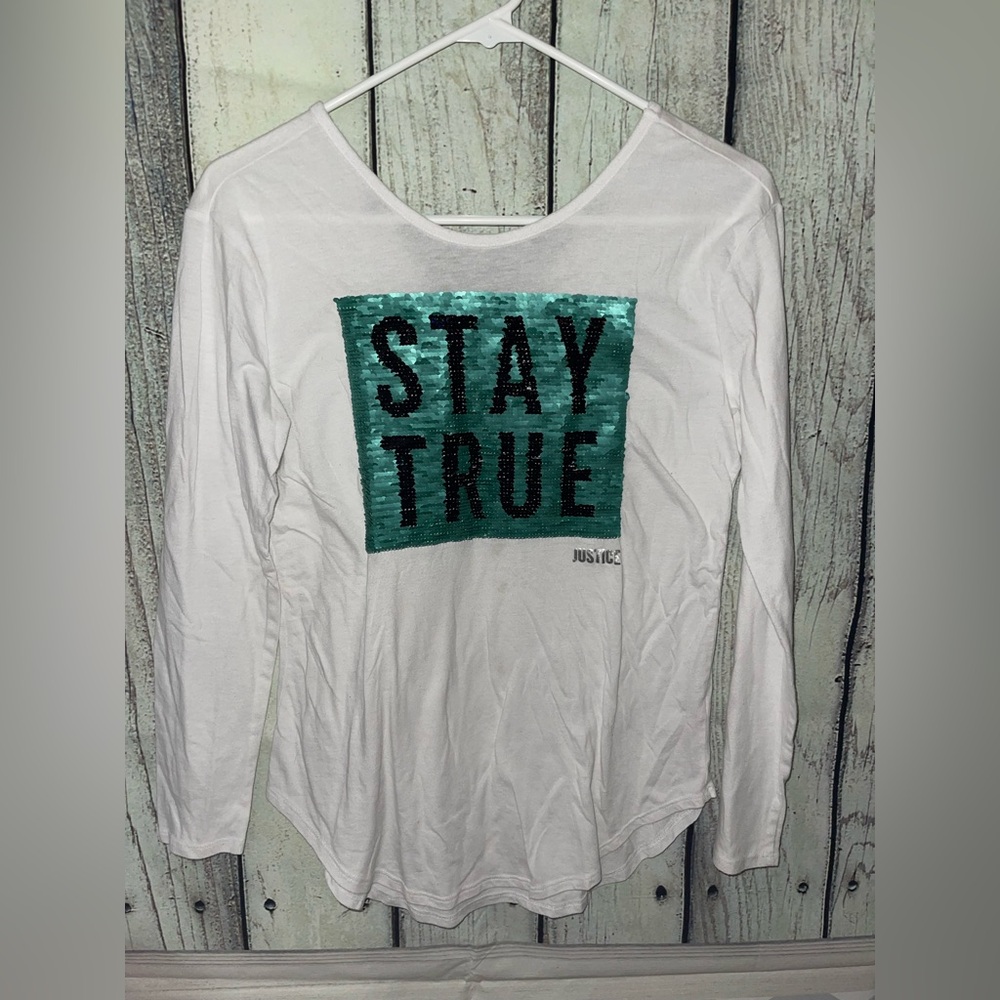 White Long Sleeve Top with Green Sequin Design
